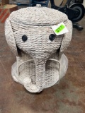 Elephant White Woven Basket with Lid