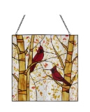 (2) Cozy Cardinals Stained Glass Window Panel
