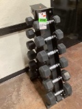 Inspire Fitness Rubber Dumbbell Set w/ Vertical Rack