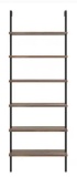 Theo 85 in. Matte Black Reclaimed Oak Wood 6-Shelf Wall Mount Ladder Bookcase