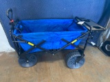 Blue Collapsible Folding Wagon with Big Wheels and Cup Holders