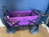 Purple Collapsible Folding Wagon with Big Wheels and Cup Holders