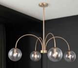 Uolfin Modern Gold Dining Room Chandelier, 4-Light Sputnik Globe Island Bedroom Chandelier
