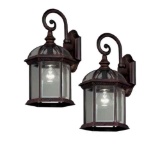 Hampton Bay Wickford 15.4 in. 1-Light Weathered Bronze Outdoor Wall Light Fixture with Clear Glass