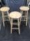 (3) Mainstays Natural Tan Wood Backless Indoor Kitchen Barstool, Fully Assembled, 29