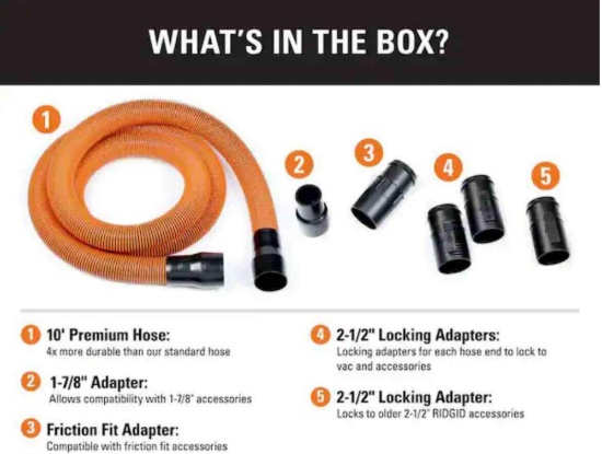 1-7/8 in. x 10 ft. Locking Professional Vacuum Hose Kit Accessory Shop Vacuum Attachments for RIDGID
