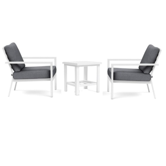 3-Piece Luna Outdoor Patio Set: 2 Chairs + Side Table (Slate Color Cushions)