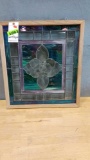 STAINED GLASS PANELED WOODEN FRAME 20.5 INCH W X 23 INCH T