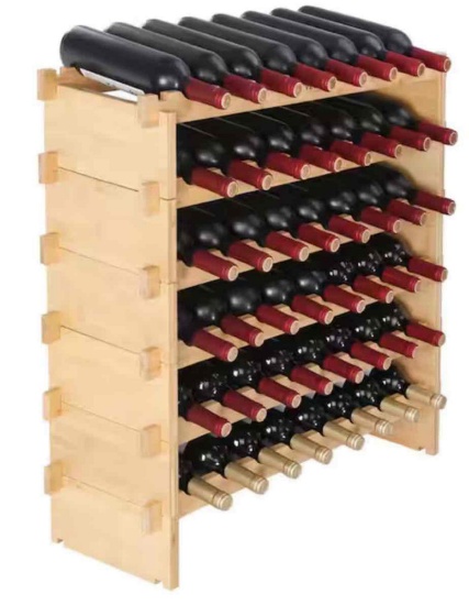 Bottle Stackable Modular Wine Rack 6-Tier Solid Bamboo Wood Storage Racks Floor Wines Holder Display