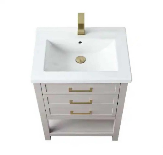 Arlo 24 in. Bath Vanity in Taupe with Ceramic Vanity Top in White Top with White Sink