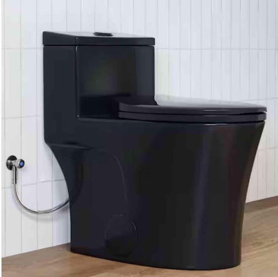 1-Piece 0.8/1.28 GPF Dual Flush Elongated Toilet in Matte Black with Soft-Close Seat Included