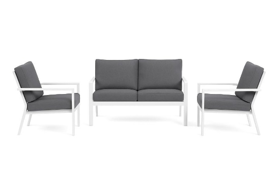 3-Piece Luna Outdoor Loveseat Set (Slate Color Sunbrella Cushions)
