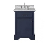 Home Decorations Collection Windlowe 24 in. Single Sink Navy Blue Bath Vanity with White Carrara