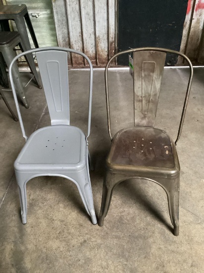 (7) Grey and rustic steel dining chairs