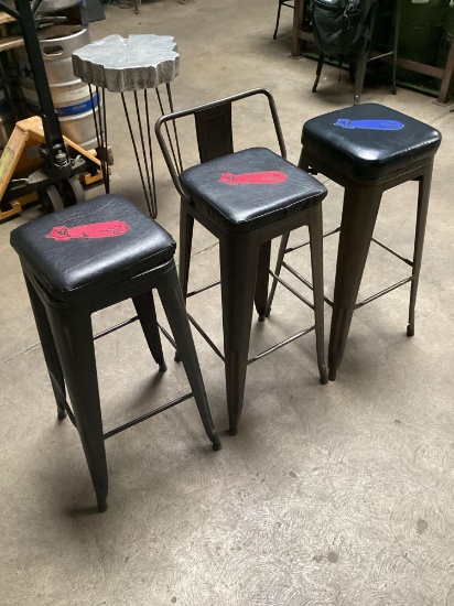 (16) LMB Steel bar stools with leather seats
