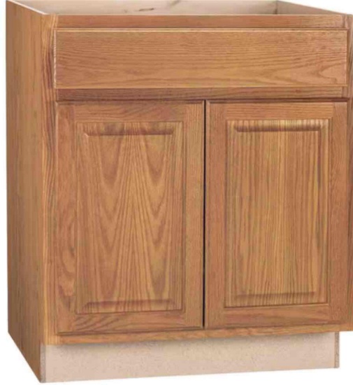 Hampton Assembled Sink Base Kitchen Cabinet in Medium Oak