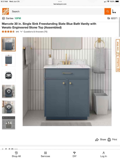 Marcote 30 in. Single Sink Freestanding Slate Blue Bath Vanity with Venato Engineered Stone Top