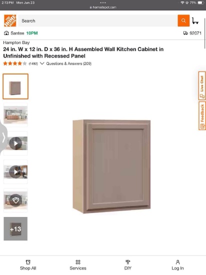 Assembled Wall Kitchen Cabinet in Unfinished with Recessed Panel