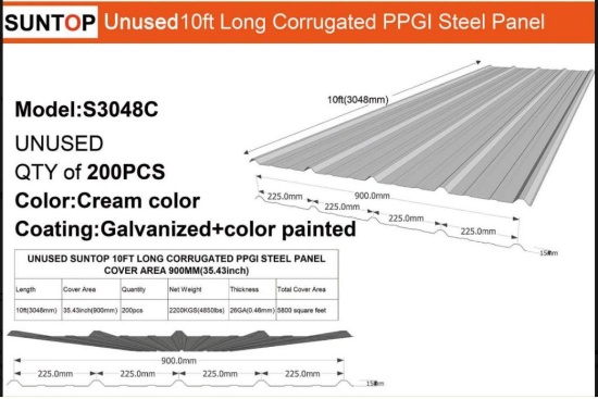 10ft long corrugated PPGI steel panels-S3048C