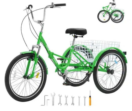 VEVOR Folding Adult Tricycle 26 in. 7-Speed Adult Folding Trikes Carbon Steel 3 Wheel Cruiser Bike,