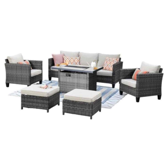 Ovios New Vultros Gray 6pc. wicker patio fire pit w/ seating set