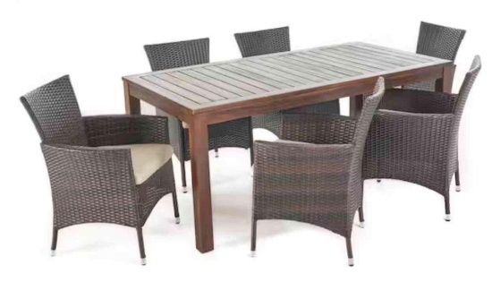 (5)Multi-Brown 7-Piece Iron Rectangular Outdoor Patio Dining Set with Beige Cushion