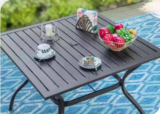 -Piece Metal Patio Outdoor Dining Set with Square Table and Umbrella