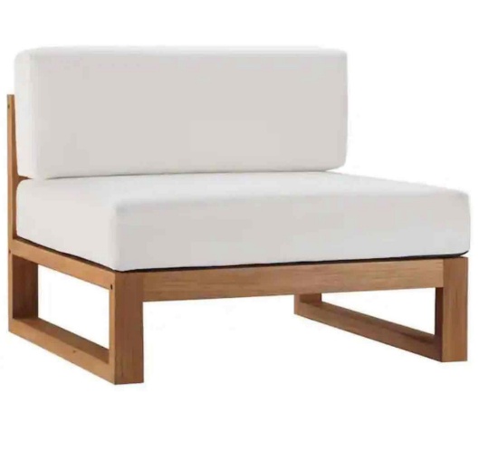 Modway Upland natural teak armless outdoor lounge chair*White*