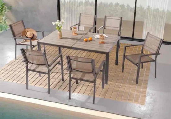 Joyesery 7pc. patio dining textilene set w/ resin table*Taupe*