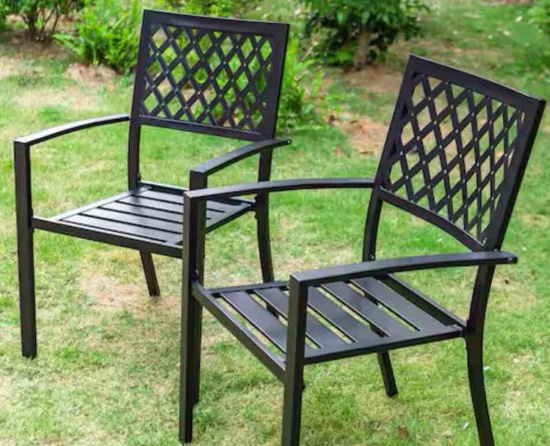 Black Stackable Elegant Metal Patio Outdoor Dining Chairs (2 Chairs)