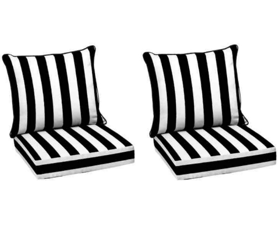 (2) Arden Deep Seating Outdoor Lounge Chair Cushions in Black Cabana Stripe