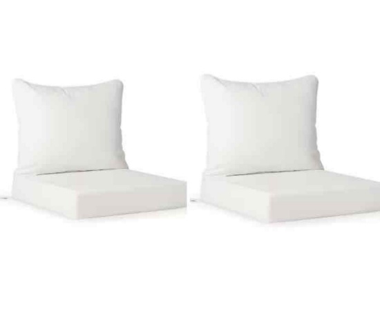 (2) Outdoor Patio Deep Seating Lounge Chair Seat Cushions in White