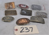 Flat of 9 Assorted Belt Buckles - Pioneer Seed, Mobil gas and others