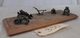 Plaque & Metal Miniatures of John Deere 150 Year Tractors - steel plow, Waterloo Boy tractor, Crawle