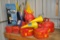 3 - Metal Safety Gas Cans, 2 - Roadside Triangles, Funnels & other Misc.