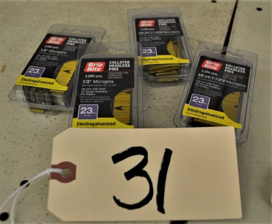 2 boxes Grip Rite 23 ga - 1/2 inch Micro pins & 2 boxes 23 ga - assorted sizes micro pins