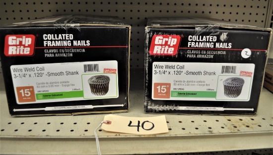 2 boxes Grip Rite 3 1/4"x.120" Smooth Shank Collated Framing Nails - Exterior Galvanized