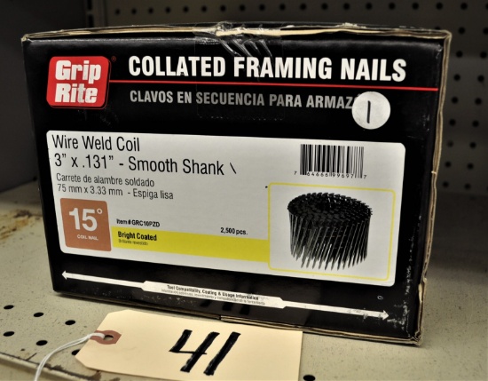 1 box Grip Rite 3"x.131" Smooth Shank Collated Framing Nails - 15 degree  - Bright Coated
