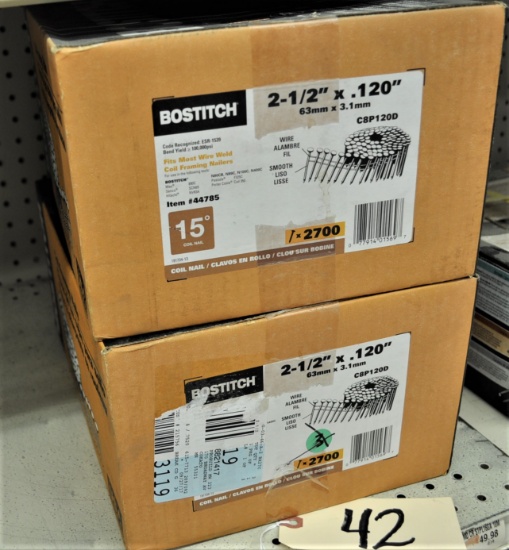 2 Boxes Bostitch 2 1/2"x.120" Coil Framing Nails - 15 degree Wire Coil