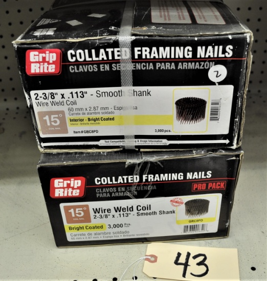 2 Boxes Grip Rite 2 3/8"x.113 smooth shank Collated framing nails - 15 degree wire weld coil