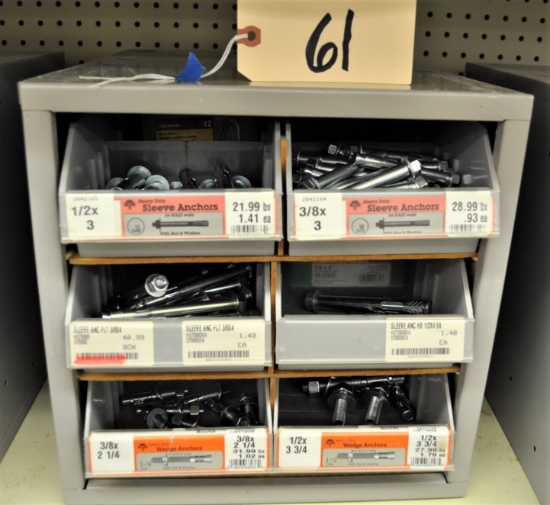 Organizer Bin & Various Sizes of Sleeve & Wedge Anchors