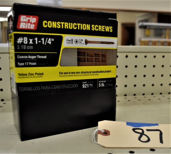 5 - 5lb Boxes of Grip Rite #8 x 1-1/4" Construction Screws