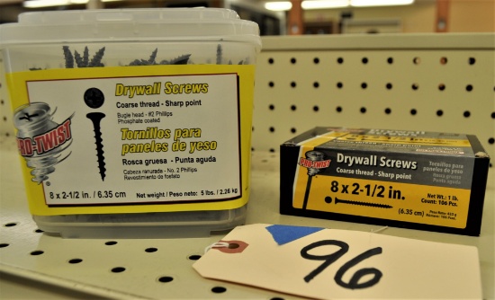 1 - 5lb & 7 - 1lb Boxes of Pro Twist 8 x 2-1/2" Drywall Screws - Coarse Thread
