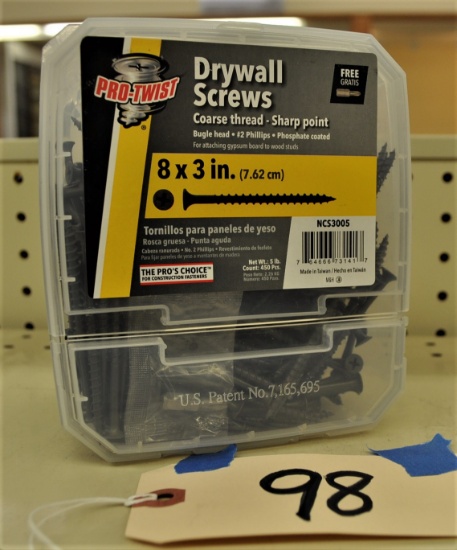 3 - 5lb Boxes of Pro Twist 8 x 3" Drywall Screws - Coarse Thread
