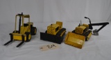 Flat of 3 Tonka Toys - Fork lift, bulldozer, backhoe/loader - No Boxes