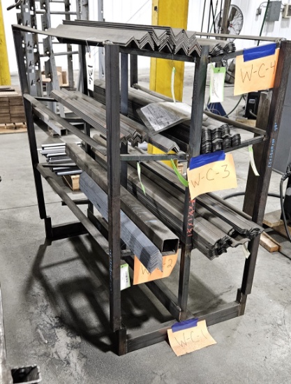 Metal Rack with Angle iron pieces plus Pallet of metal pieces - Rack 28"x52"x51" H
