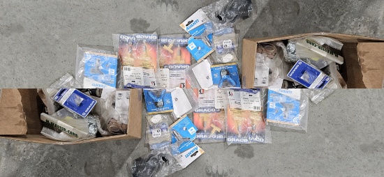 Box of misc. paint sprayer parts - filters, hose, tips & more