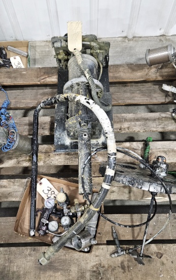 Black paint pump with attachments  - gauges, sprayer, filters