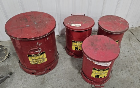 3 - 10 gal Justrite Oily waste cans & 1 - 21 gal Justrite Oily Waste can