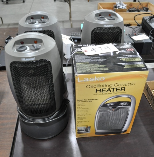 3 Lakewood small heaters & 1 Lasko Oscillating ceramic heater